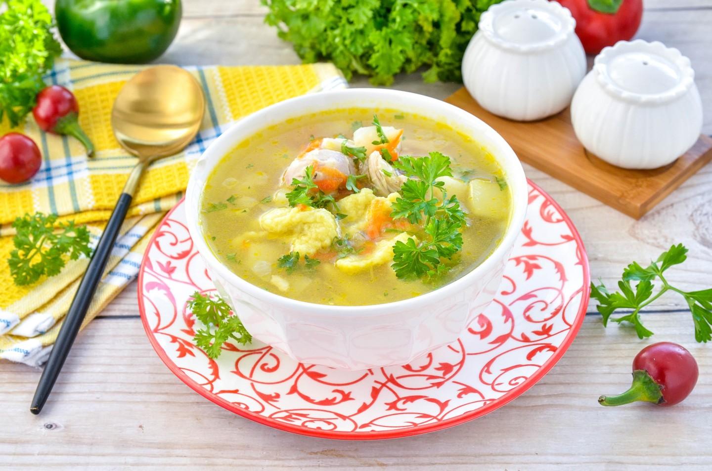 Обложка рецепта Куриный суп с галушками