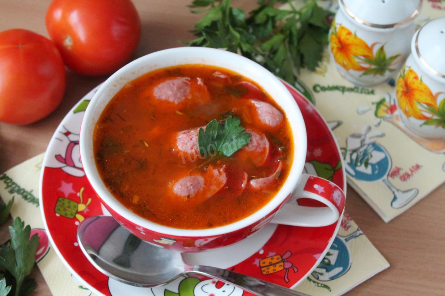 Шаг 8 приготовления Суп с охотничьими колбасками
