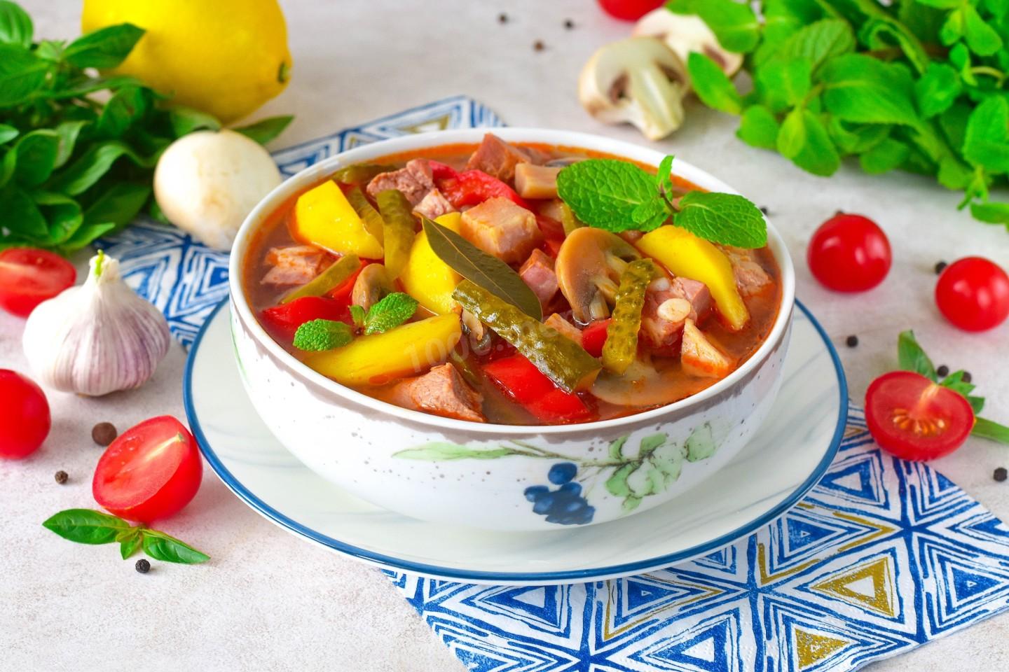 Шаг 16 приготовления Грибной суп с мясом и картошкой