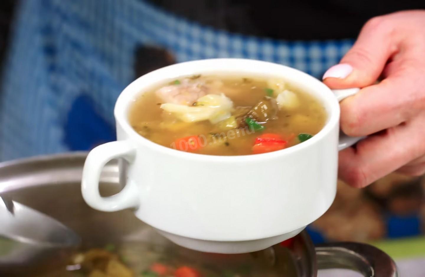 Шаг 10 приготовления Густой мясной суп с тыквой и овощной смесью