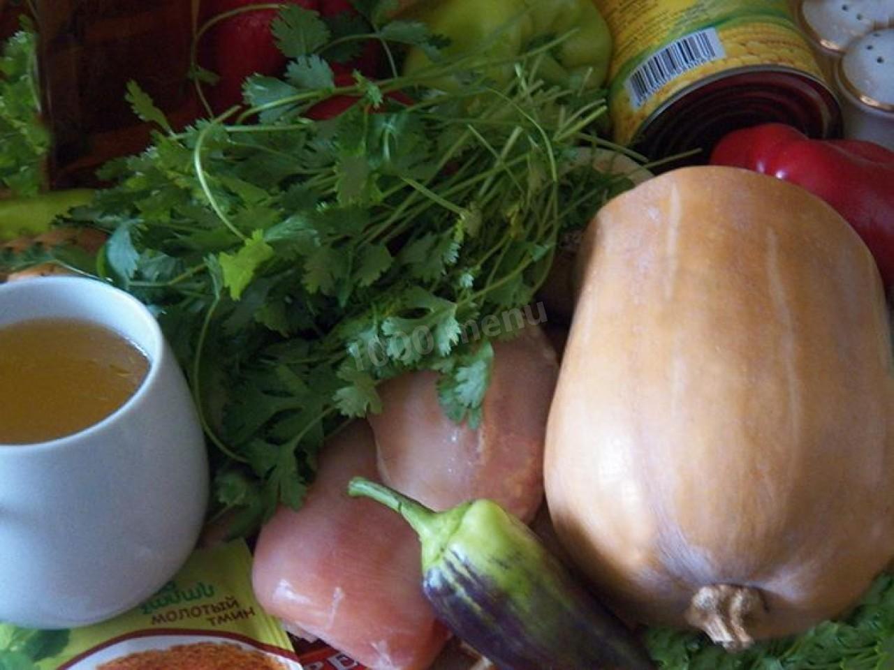 Шаг 1 приготовления Куриный суп ПП с кукурузой и тыквой