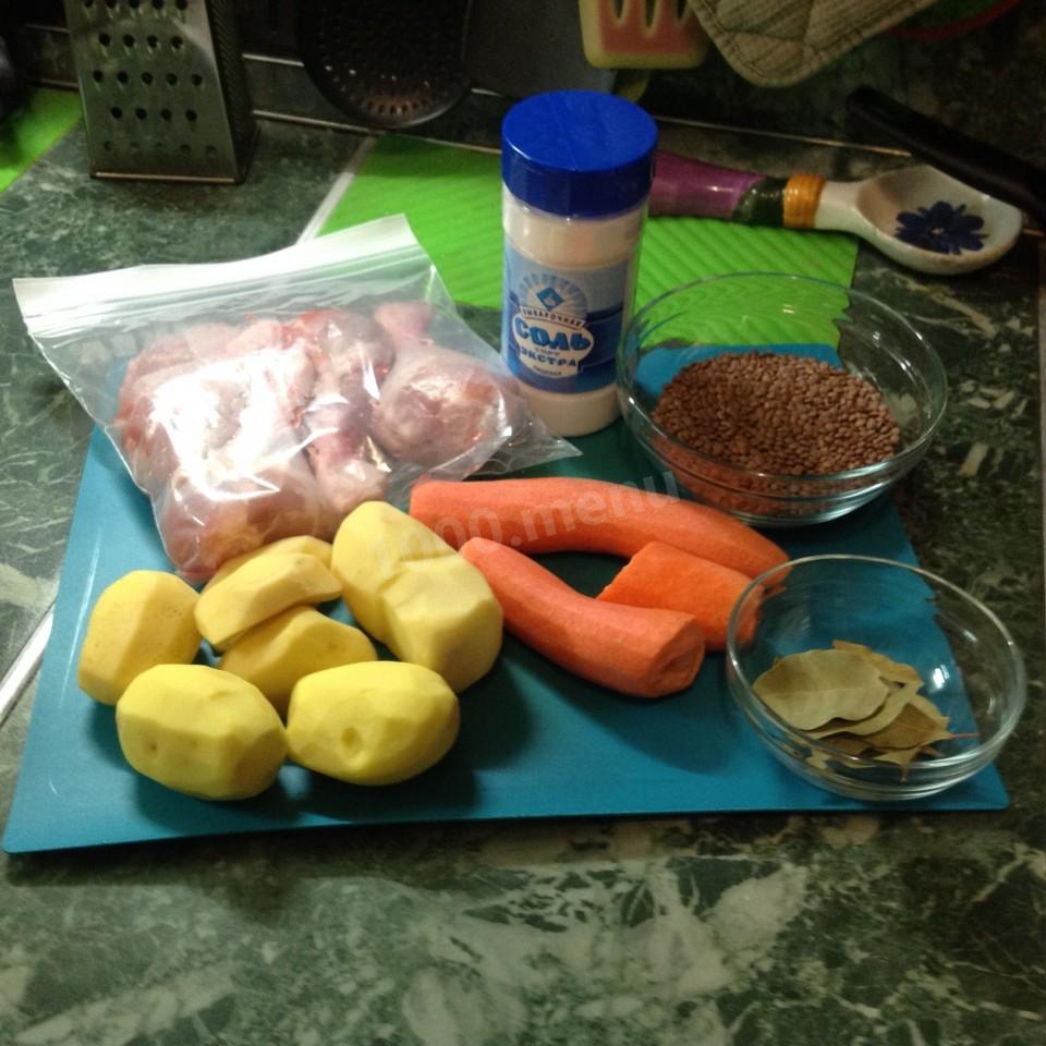 Шаг 1 приготовления Куриный суп с чечевицей