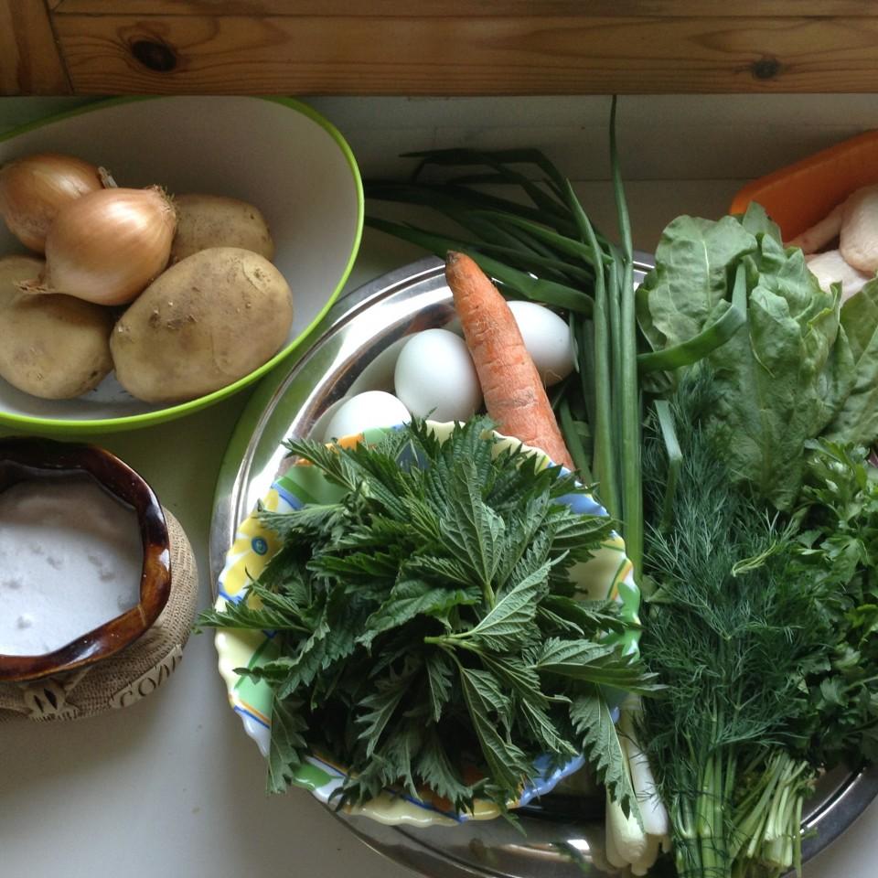 Шаг 1 приготовления Щи зелёные с крапивой на курином бульоне