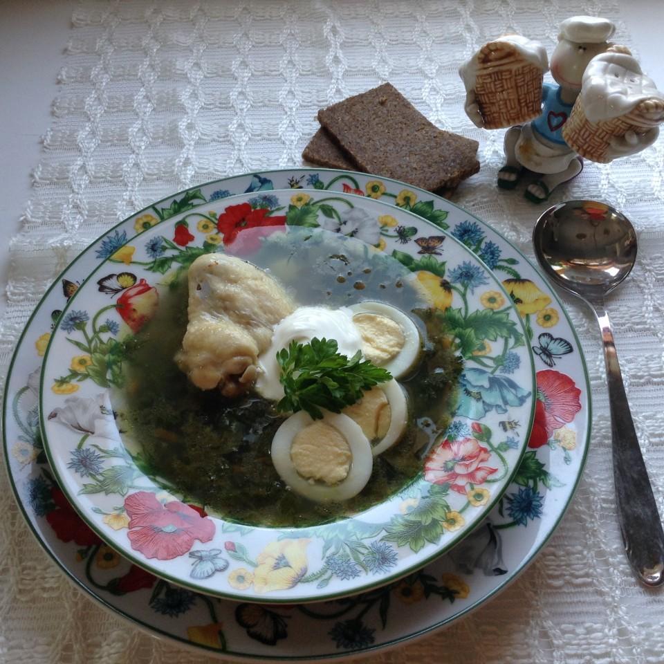 Шаг 9 приготовления Щи зелёные с крапивой на курином бульоне