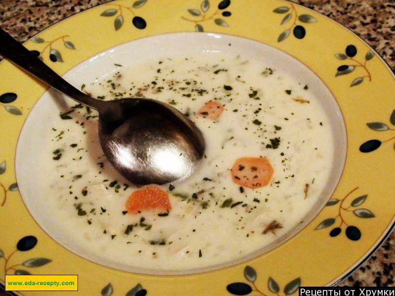 Обложка рецепта Суп сливочно-сырный с курицей и рисом