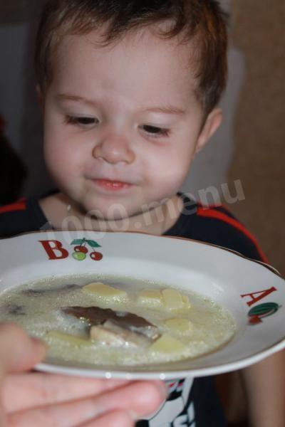 Шаг 7 приготовления Молочный суп с картофелем и грибами