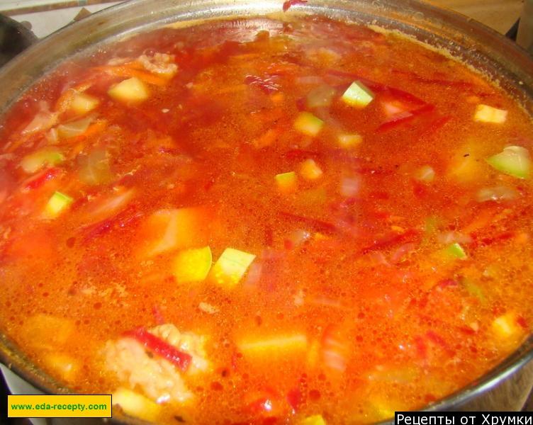 Шаг 11 приготовления Черниговский борщ с фасолью и кабачками