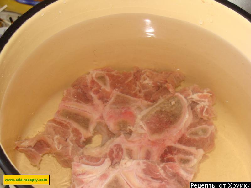 Шаг 1 приготовления Суп с фасолью на мясных косточках с мясом