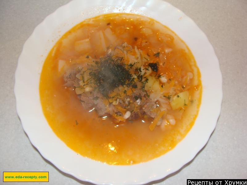 Обложка рецепта Суп с фасолью на мясных косточках с мясом