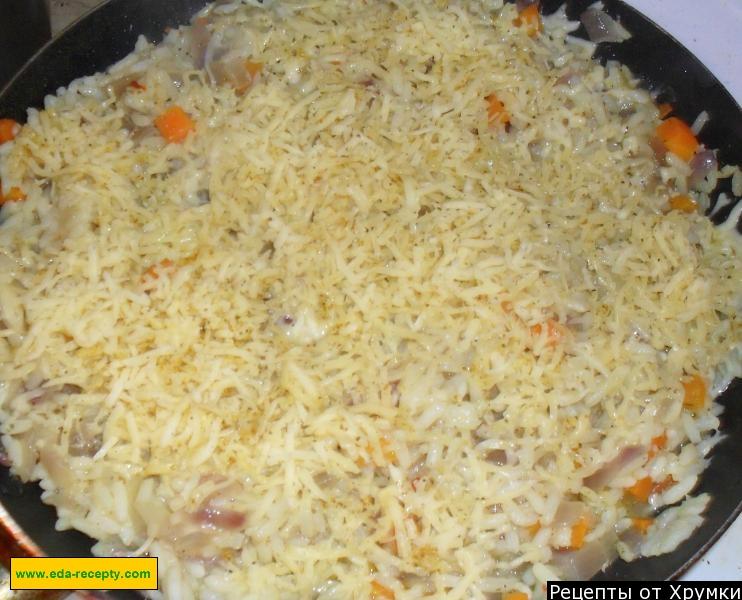 Шаг 7 приготовления Ризотто с шампиньонами и сыром