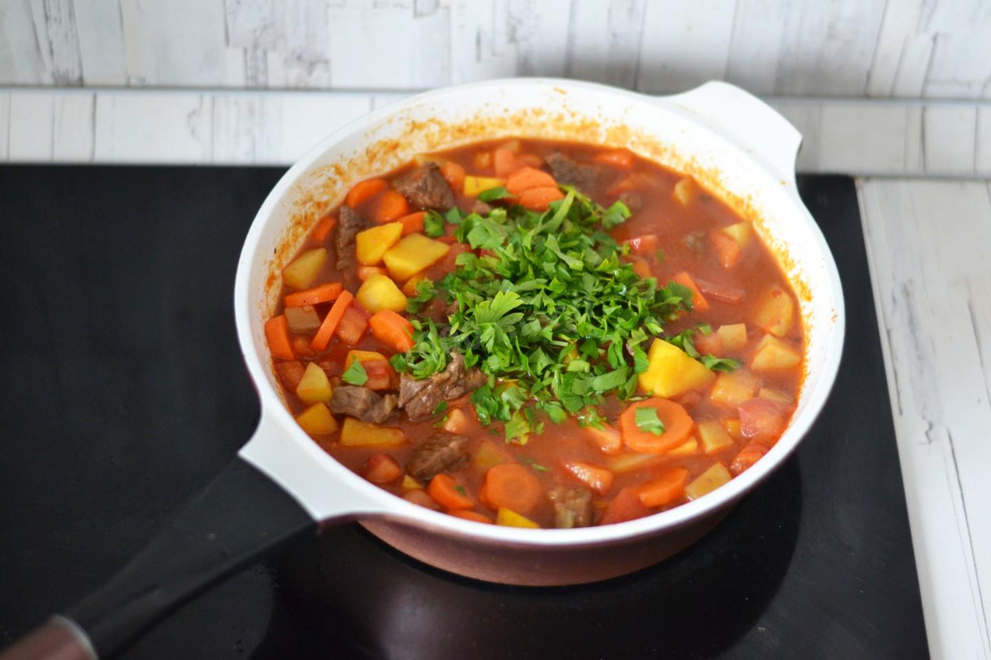 Шаг 14 приготовления Жаркое в тыкве в духовке с мясом