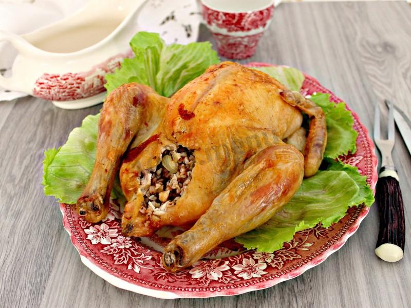 Обложка рецепта Курица фаршированная гречкой в духовке