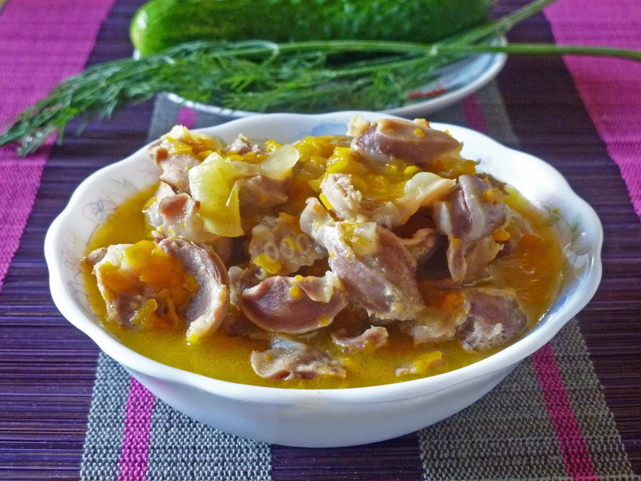 Обложка рецепта Гуляш из куриных желудков