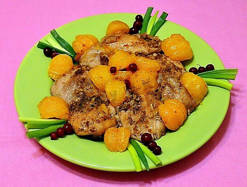 Обложка рецепта Курица с мандаринами в духовке