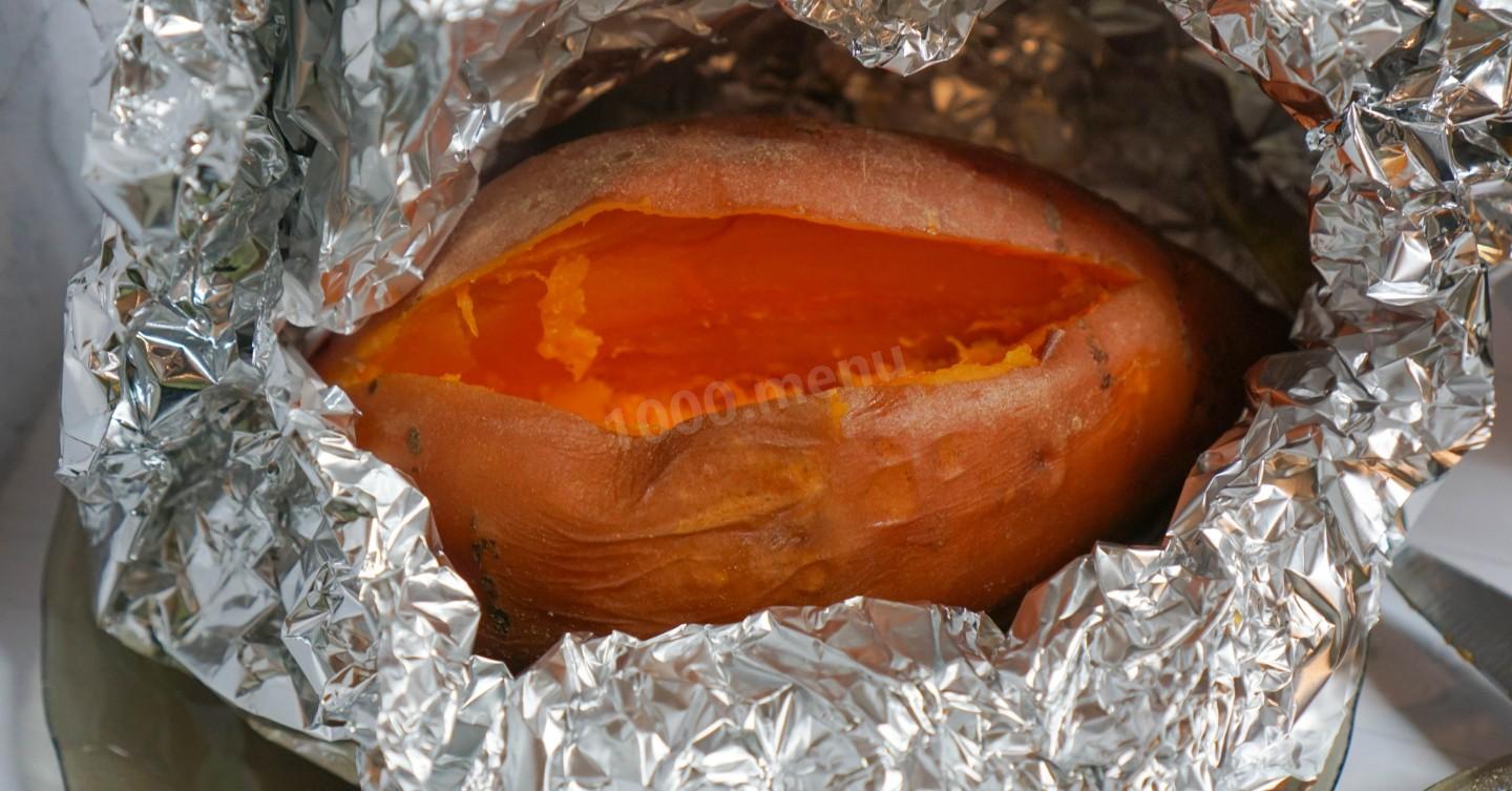 Шаг 13 приготовления Батат с курицей в духовке