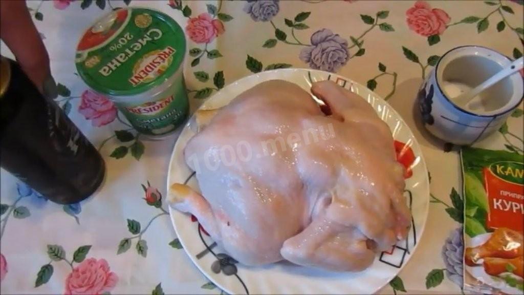 Шаг 1 приготовления Курица на пивной банке