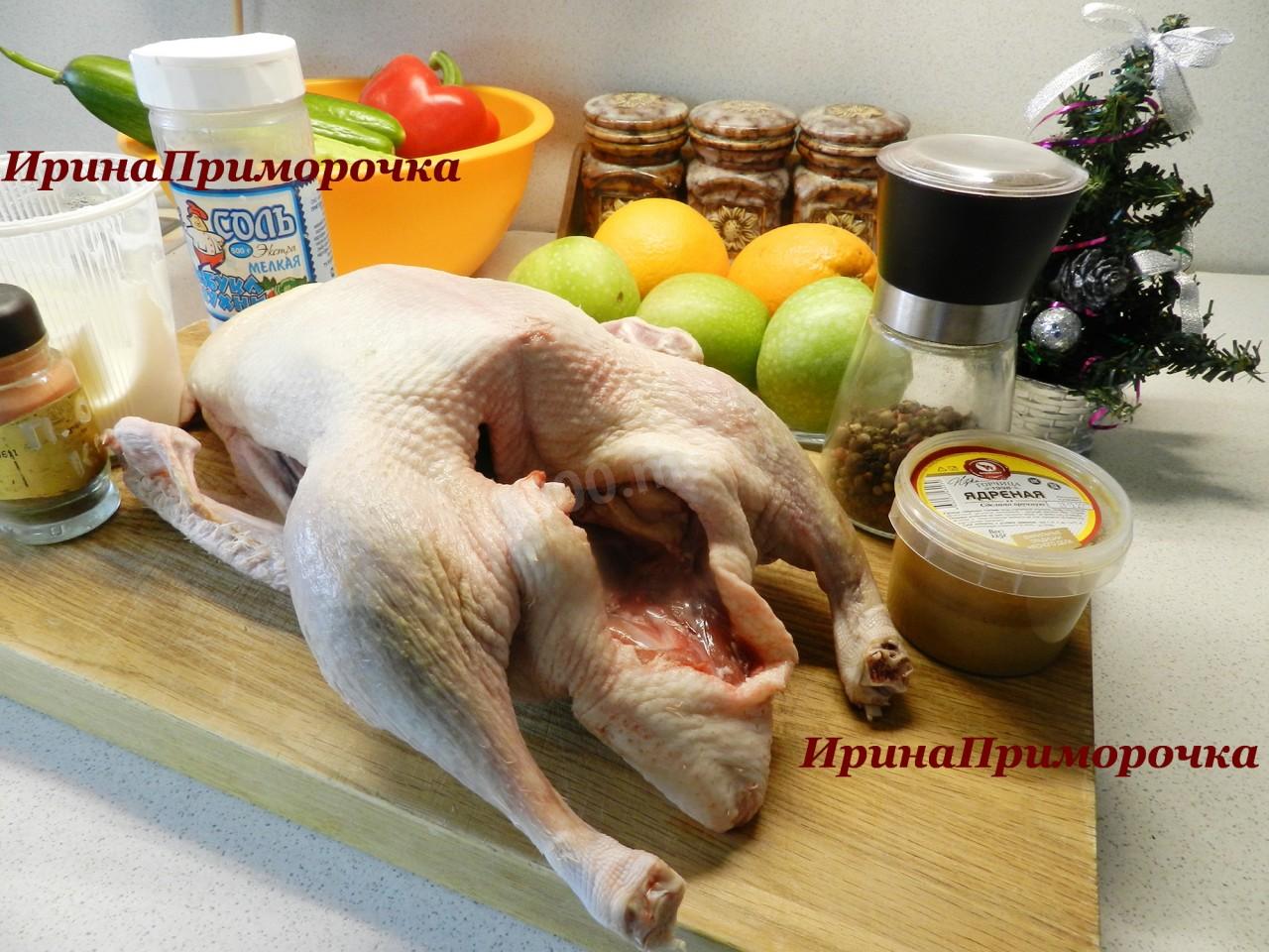 Шаг 1 приготовления Утка с яблоками и апельсинами, запеченная в рукаве