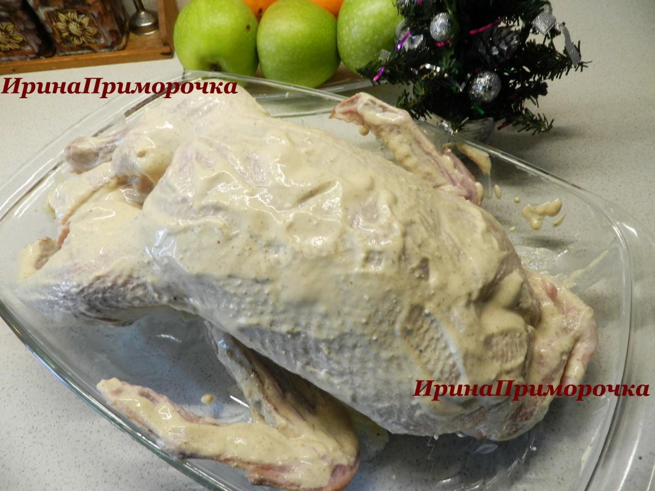 Шаг 3 приготовления Утка с яблоками и апельсинами, запеченная в рукаве