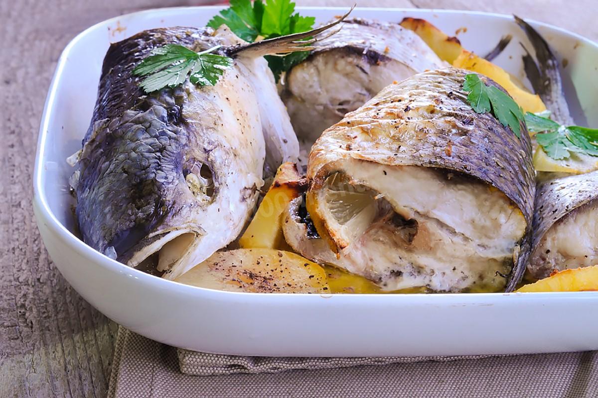 Обложка рецепта Кефаль кусочками в духовке