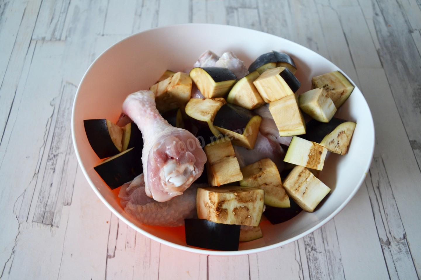 Шаг 6 приготовления Куриные ножки с баклажанами в соусе терияки