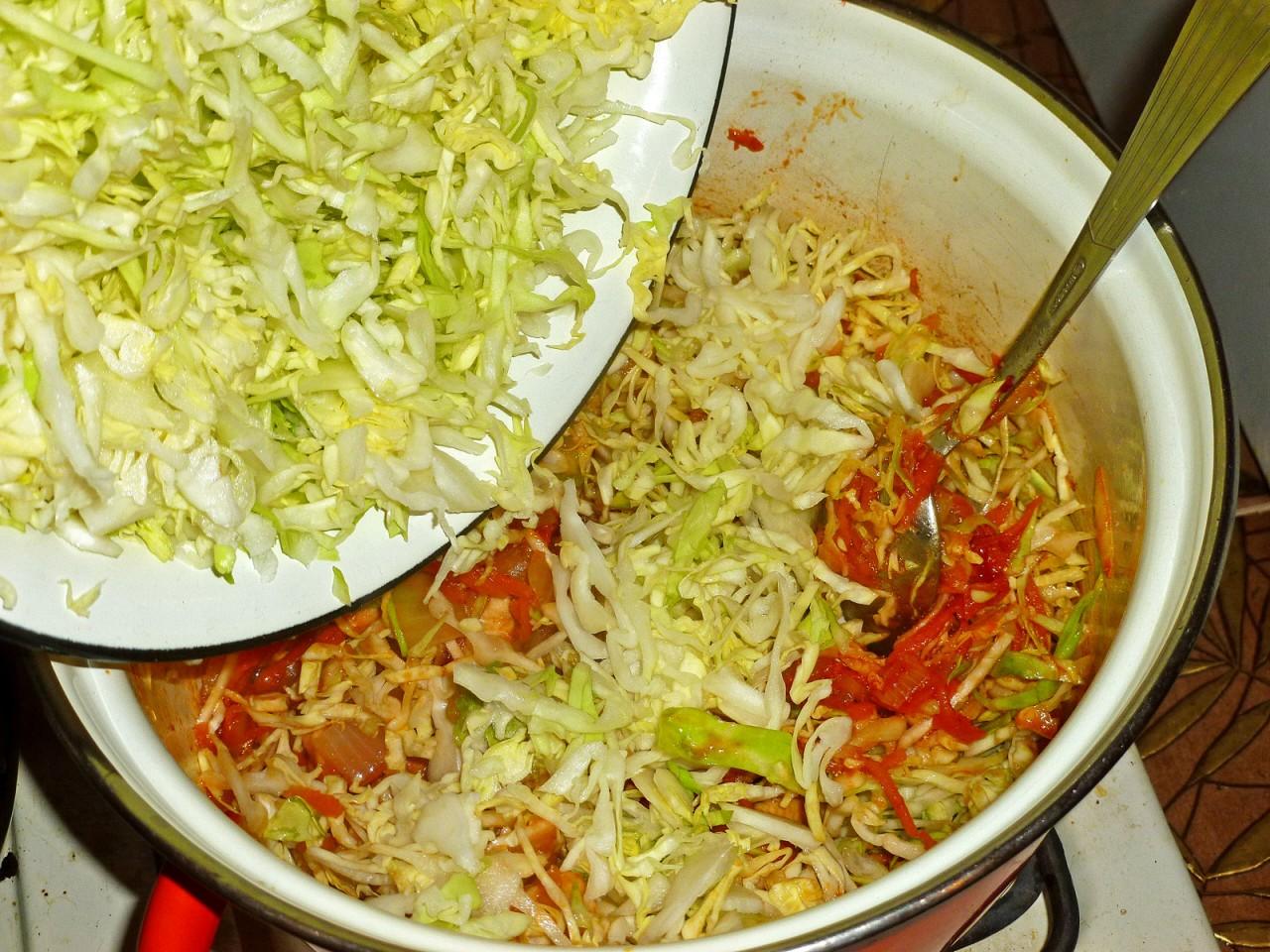 Шаг 10 приготовления Тушеная капуста с курицей и морковью в кастрюле