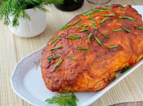 Шаг 13 приготовления Курица, фаршированная свининой грибами и фасолью