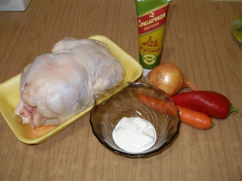 Шаг 1 приготовления Курочка запеченная в духовке на овощной подушке