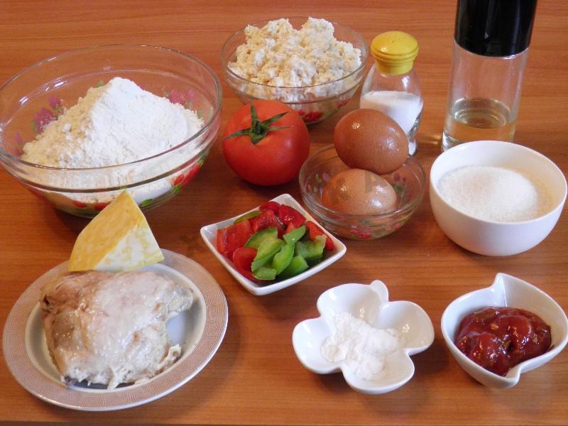 Шаг 1 приготовления Пицца с курицей и болгарским перцем на творожном тесте