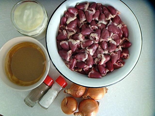 Шаг 1 приготовления Шашлык сердечки куриные в горчичном маринаде