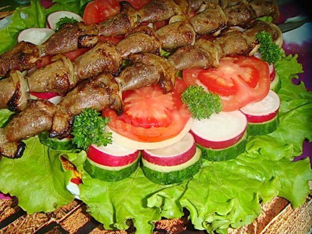 Обложка рецепта Шашлык сердечки куриные в горчичном маринаде