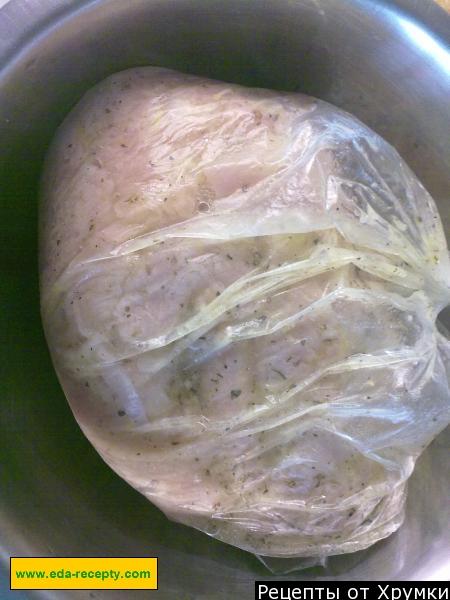 Шаг 7 приготовления Шницель из курицы в ореховой панировке со спагетти в соусе из петрушки и черемши