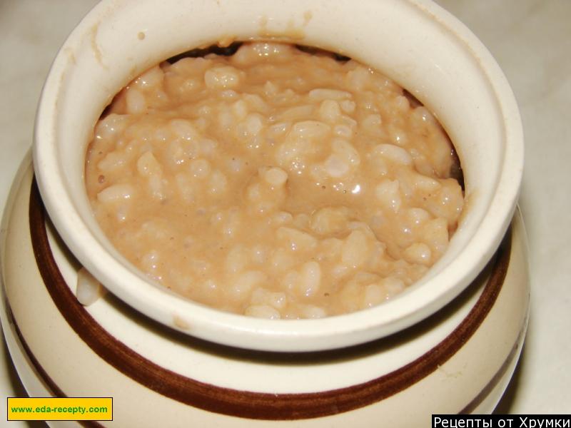 Шаг 8 приготовления Шоколадная рисовая каша в горшочках