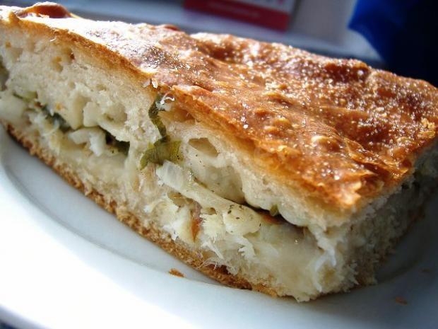 Обложка рецепта Рыбный пирог с палтусом, рисом и кабачками