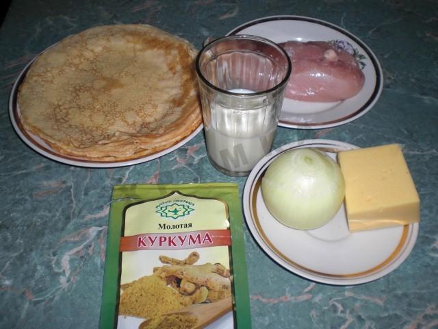 Шаг 1 приготовления Блины с курицей и сыром