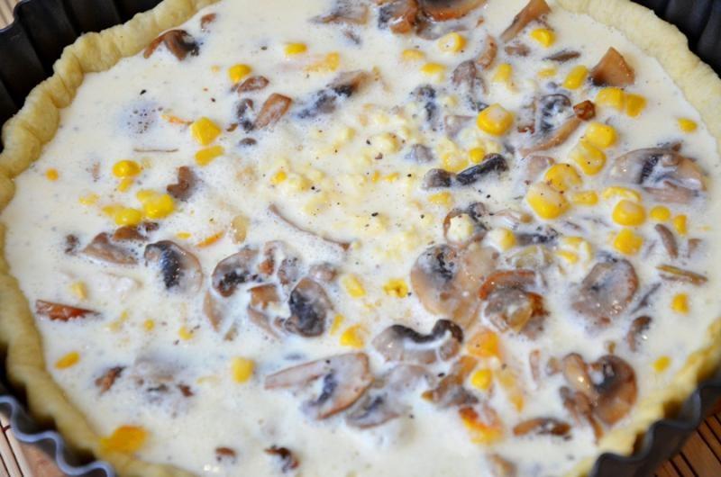 Шаг 12 приготовления Французский пирог киш с курицей и грибами
