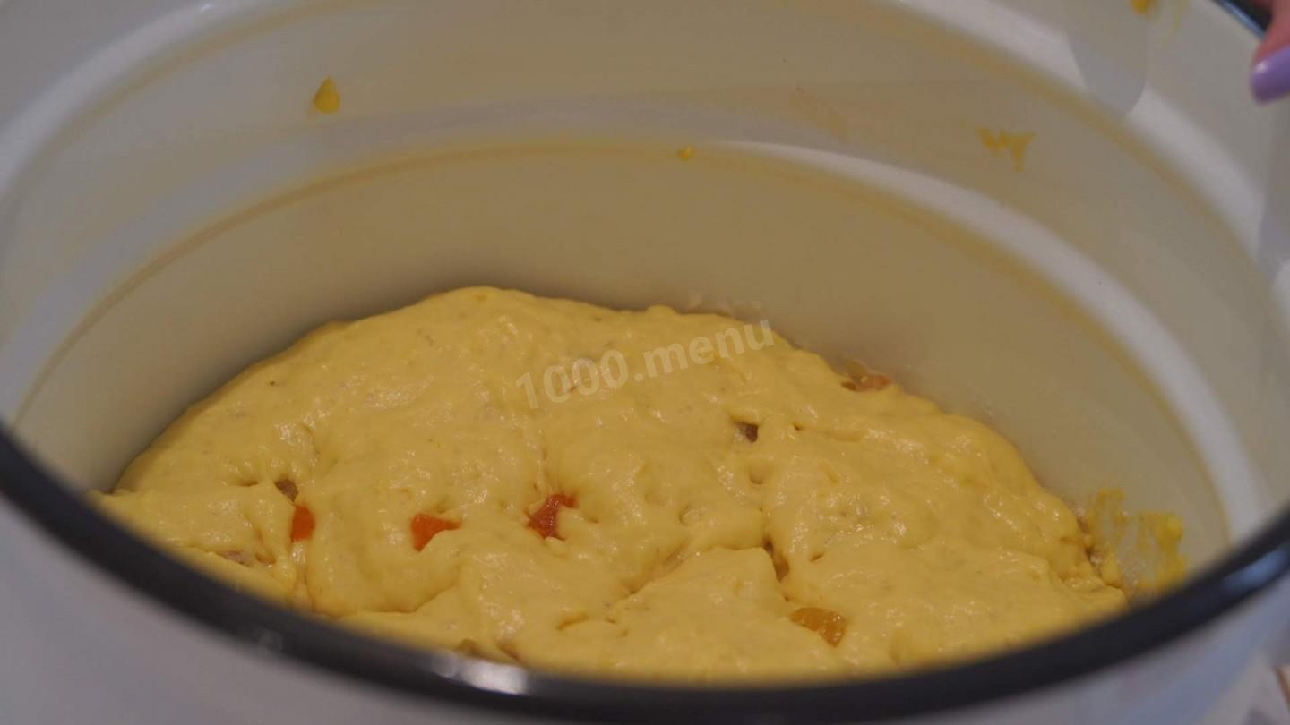 Шаг 14 приготовления Кулич на молоке с цукатами и грецкими орехами