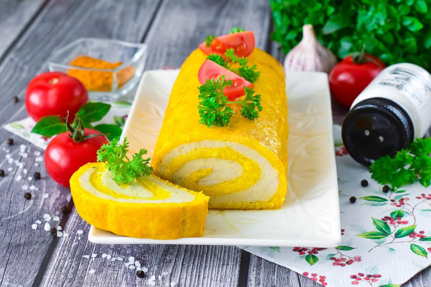 Шаг 13 приготовления Сырный рулет с начинкой в духовке
