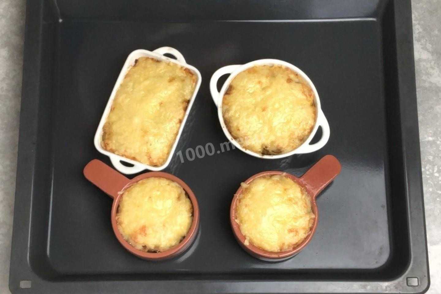Шаг 18 приготовления Жульен с картошкой курицей и грибами в духовке