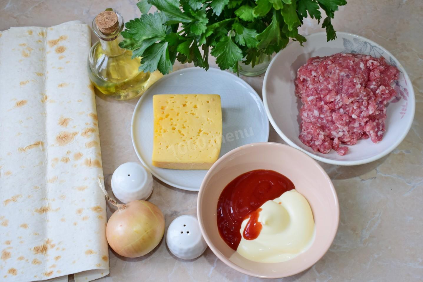 Шаг 1 приготовления Мясо в лаваше