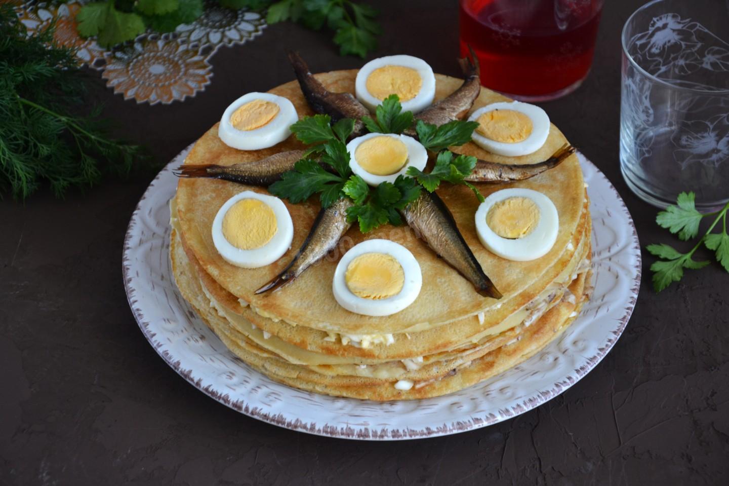 Шаг 19 приготовления Несладкий блинный торт