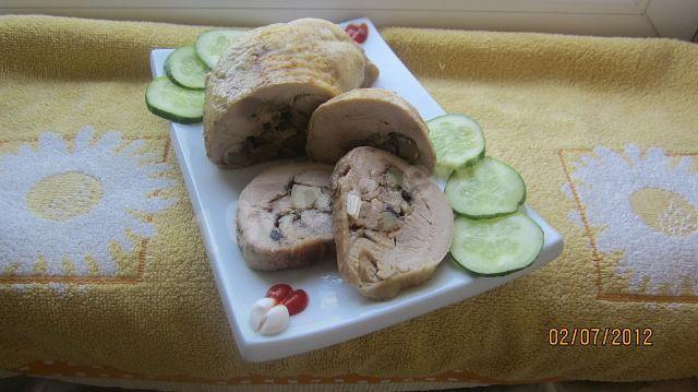Обложка рецепта Рулет из куриных окорочков с картошкой и грибами