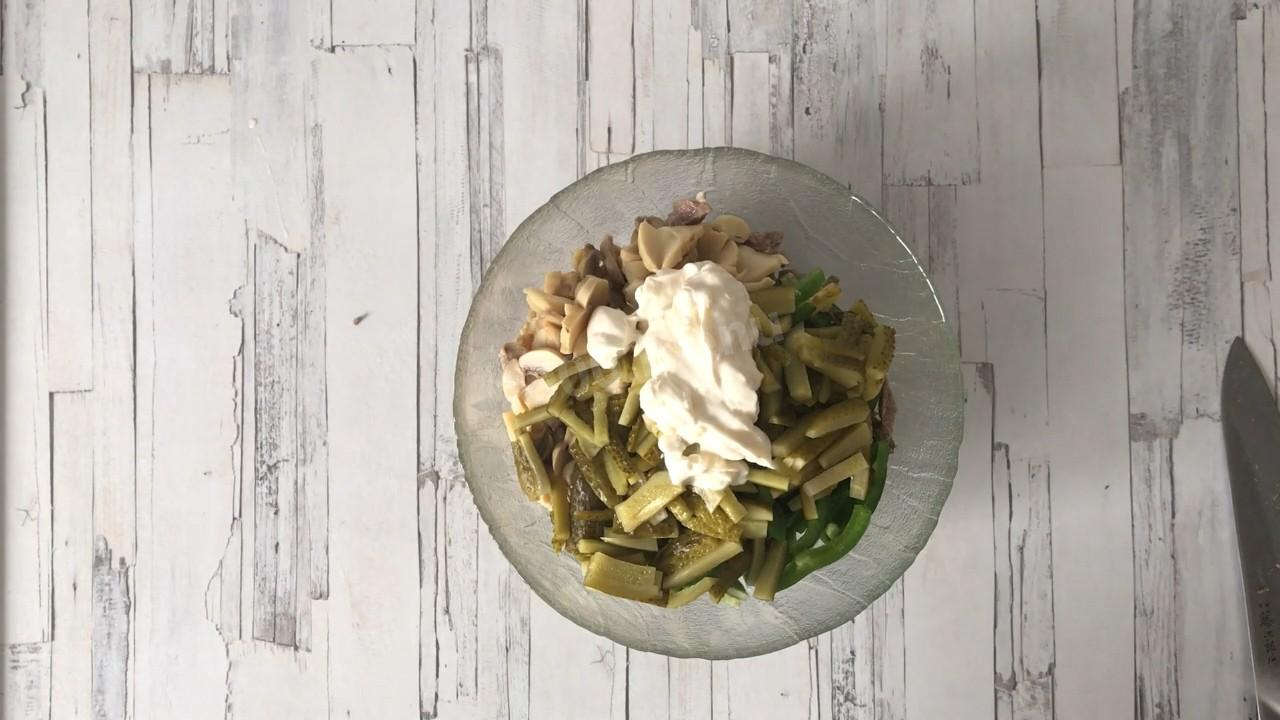 Шаг 7 приготовления Салат с говядиной и грибами
