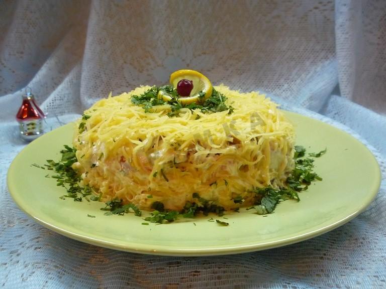 Шаг 8 приготовления Салат Белая Ночь из свинины с грибами