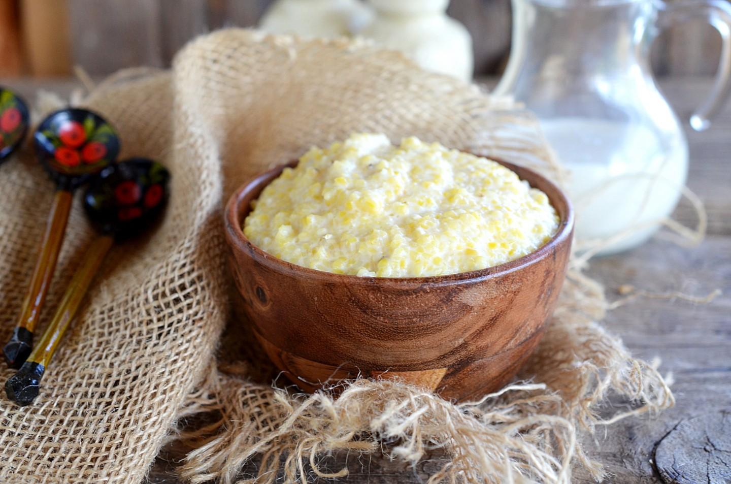 Шаг 7 приготовления Каша из кукурузной крупы на молоке
