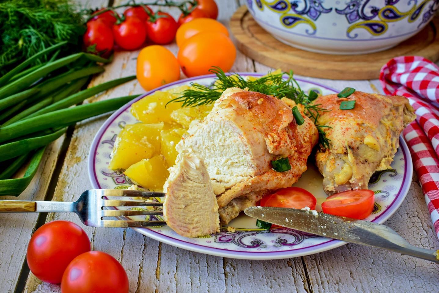 Шаг 10 приготовления Курица с картошкой в сметане в духовке