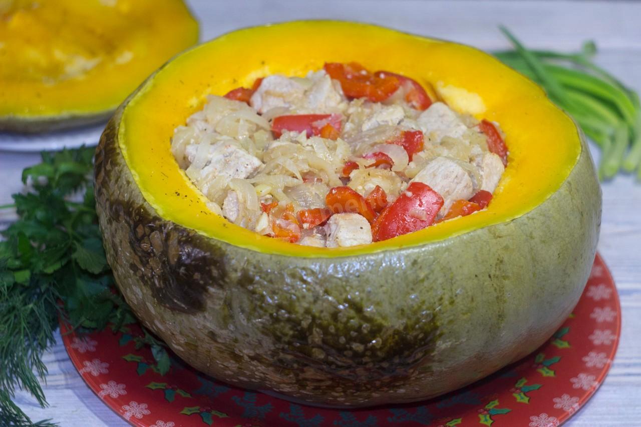 Шаг 16 приготовления Мясо в тыкве в духовке