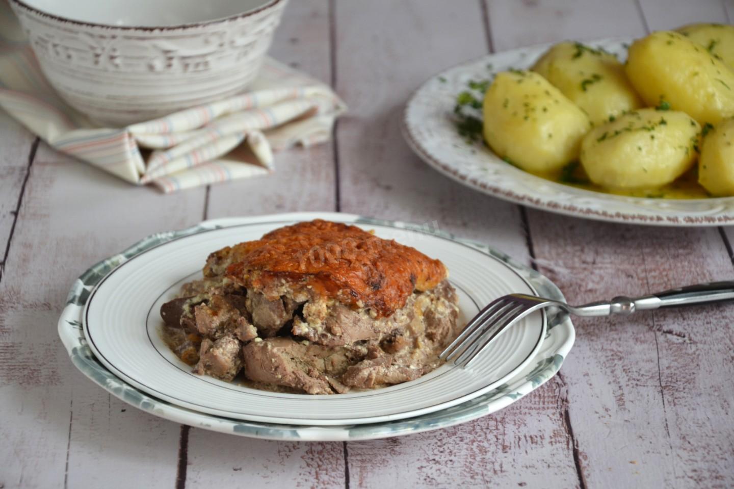 Шаг 10 приготовления Печень куриная с сыром в духовке