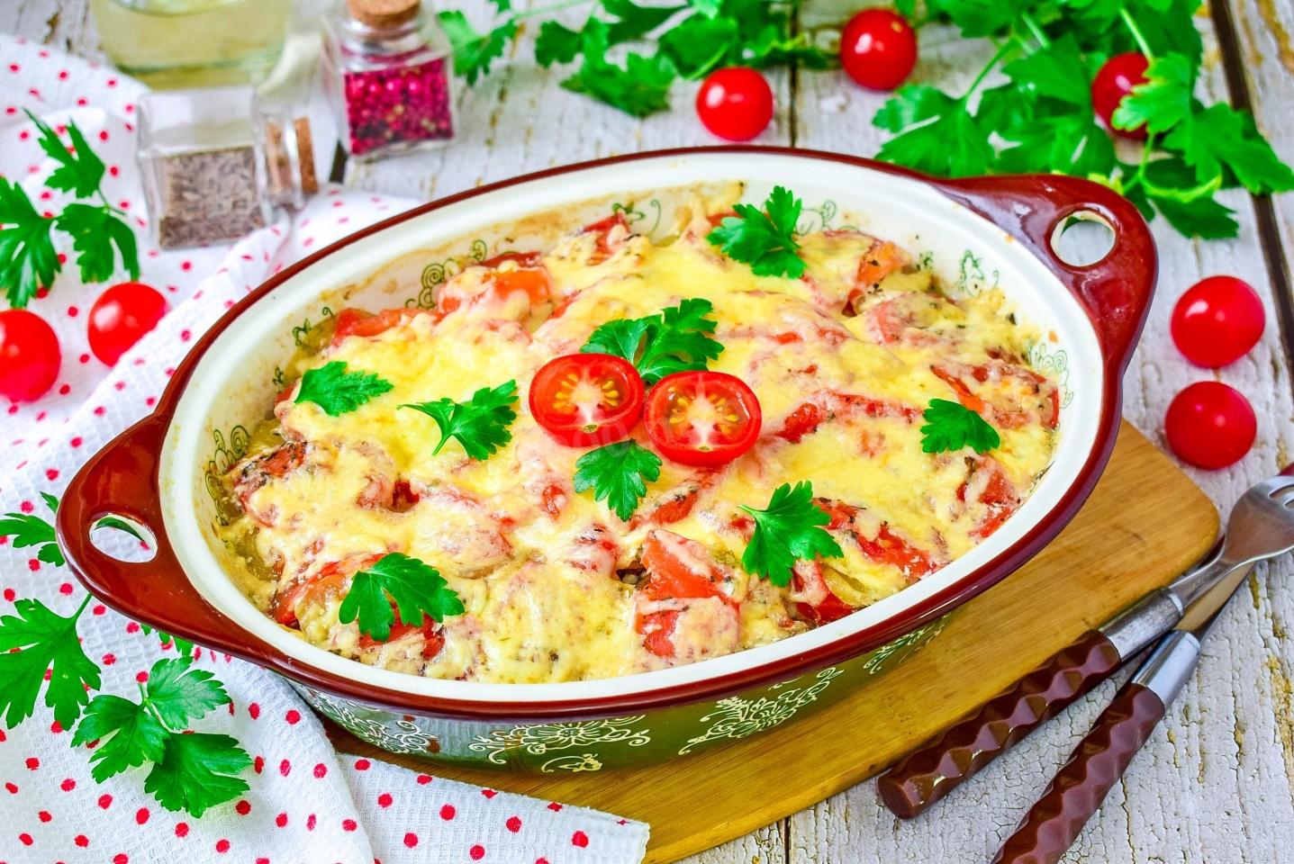 Обложка рецепта Индейка по французски в духовке мясо с картошкой и сыром