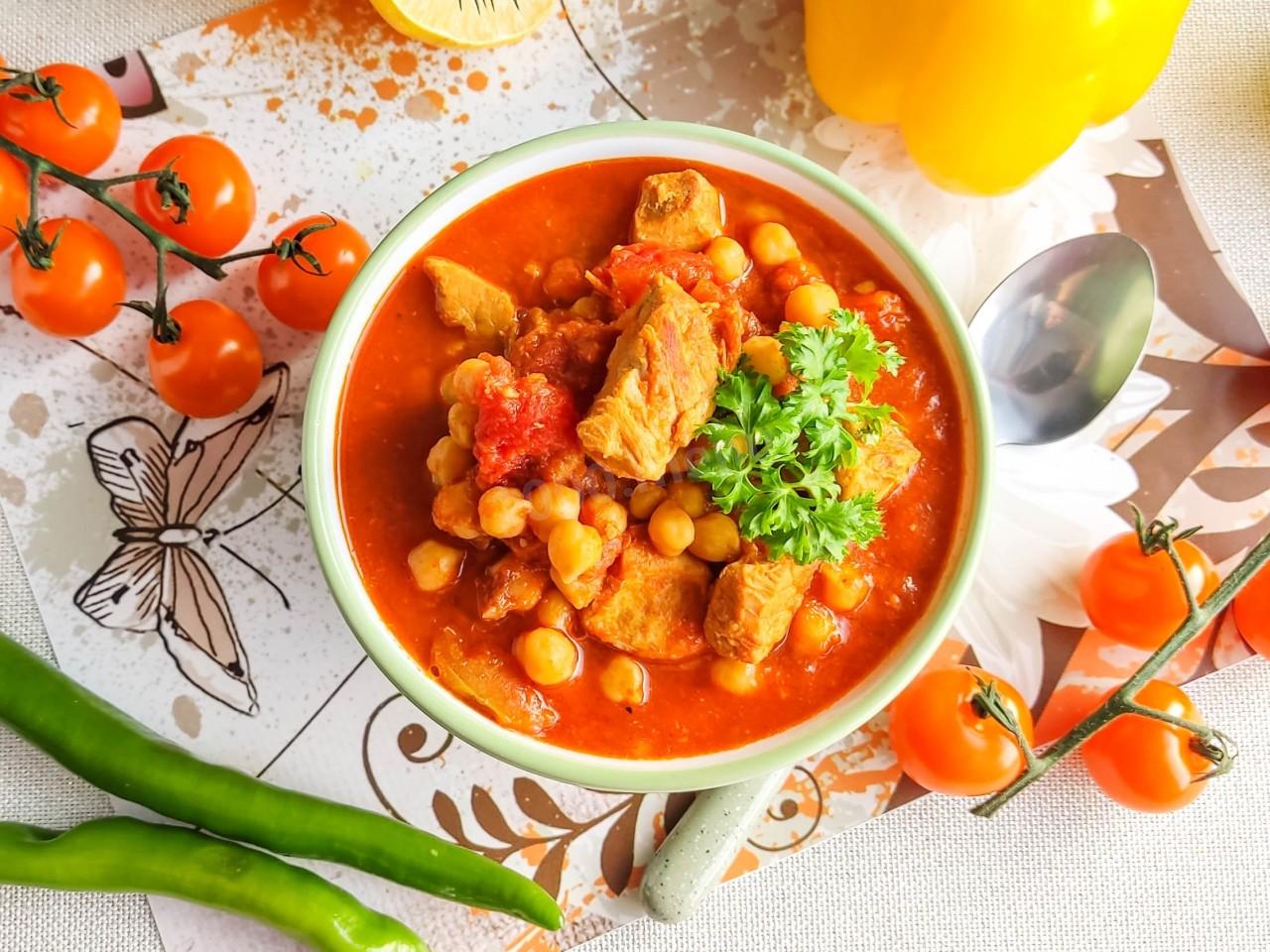 Шаг 6 приготовления Нут с мясом и овощами