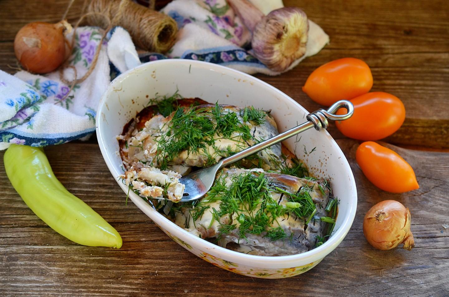 Шаг 12 приготовления Карп в сметане запеченный в духовке кусочками